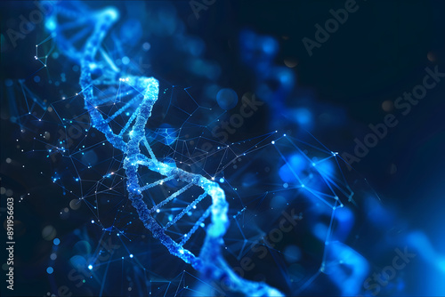 DNA helix on a dark blue background, abstract illustration. futuristic concept