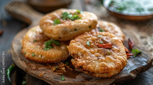 Crispy Dry Kachori with Spicy Fillings Popular Tea time Snack photo