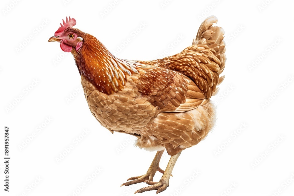 Fototapeta premium Textbook Style Isolated Drawn Chicken White Background Generative Illustration