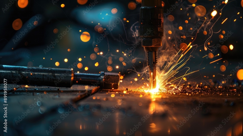 High contrast image of welding tool on grunge background with soft focus and backlight