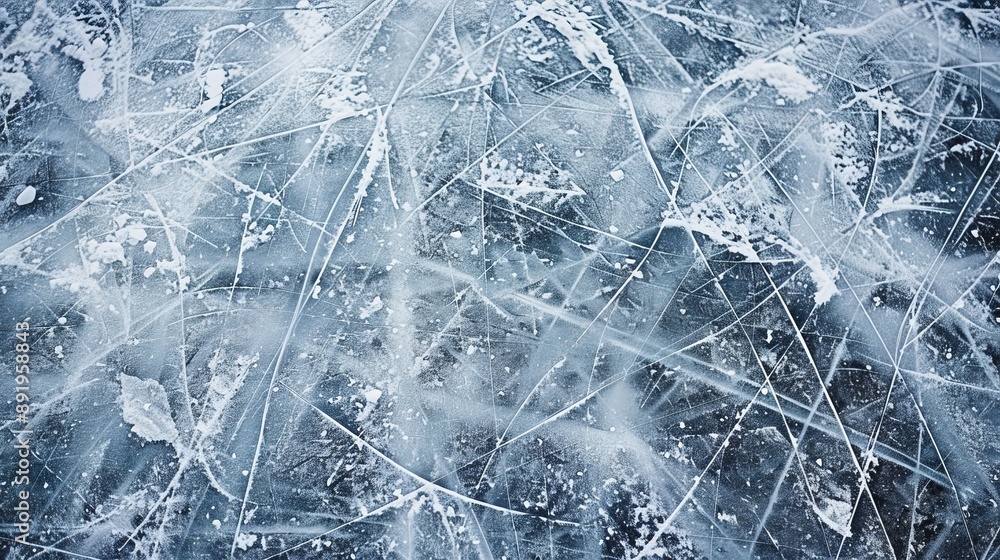 A detailed image revealing the frozen surface of ice with prominent white cracks and scratch lines, emphasizing the raw and natural beauty of the cold, wintry environment. A detailed image revealing the frozen surface of ice with prominent white cracks and scratch lines, emphasizing the raw and natural beauty of the cold, wintry environment.