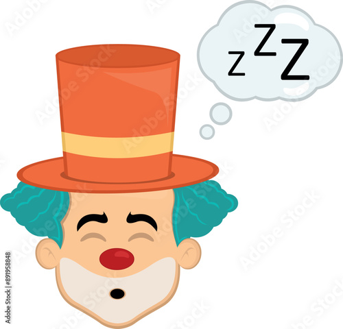 vector illustration face character clown cartoon, sleeping and a cloud thought with the text zzz