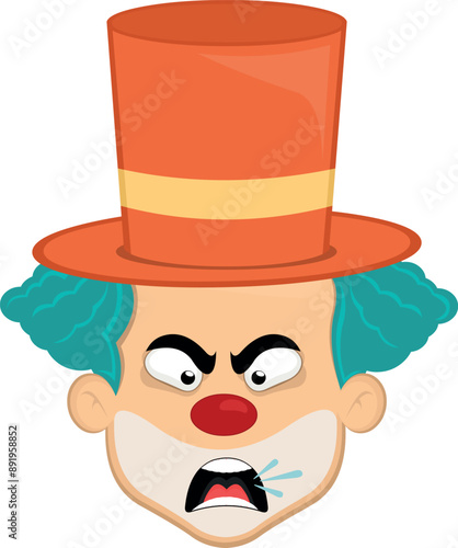 vector illustration face character clown cartoon, with an angry expression, talking and screaming