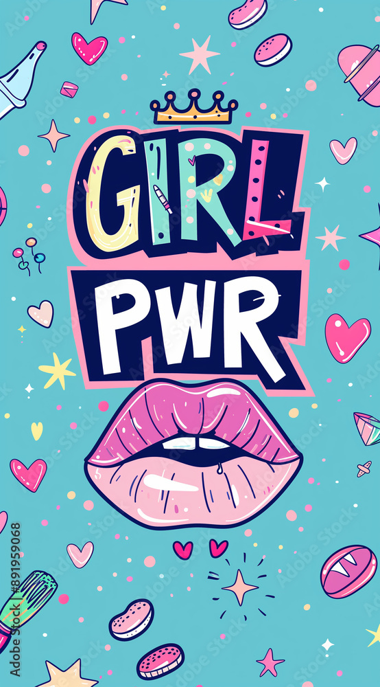 A colorful cartoon-style design featuring the phrase A colorful cartoon-style design featuring the phrase