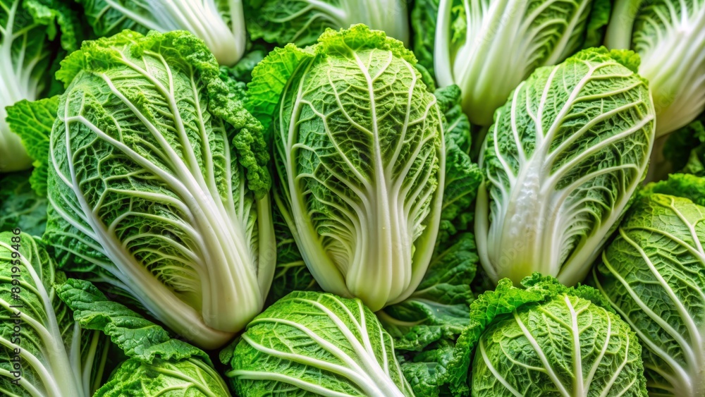 Crunchy fresh napa cabbage heads with vibrant green leaves and delicate ...
