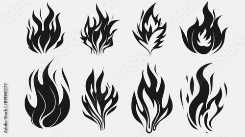 black silhouette flame neo tribal style or silhouette flame for cars minimalistic stylish fire outline and filled contour modern set.stock illustration. minimalistic vector. Illustrations