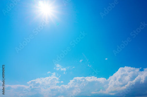 Bright Summer Sun with Blue Sky and Clouds（ギラギラとした真夏の太陽と雲と青空）