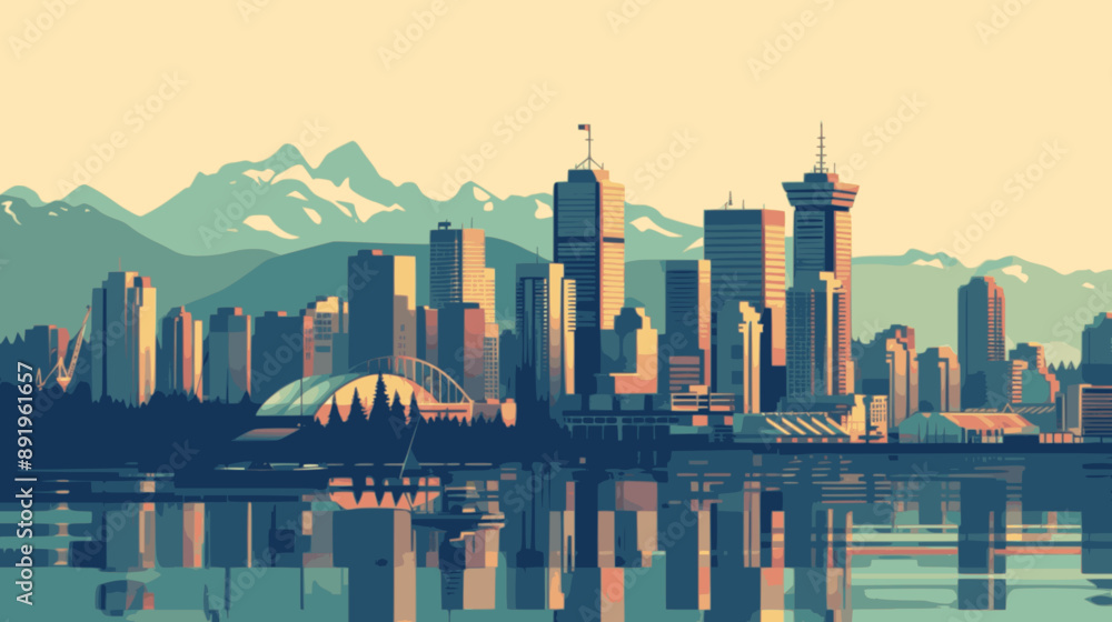 Obraz premium Minimalistic Digital Illustration of Vancouver's Iconic Skyline. minimalistic vector. Illustrations