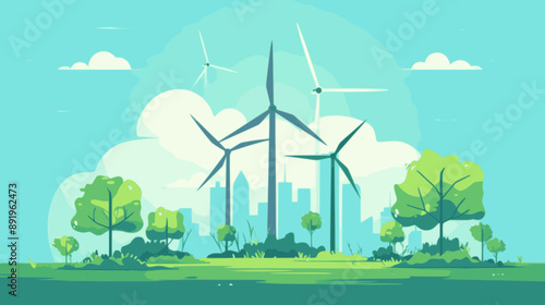 Minimalistic of wind turbines on a base, wind energy, eco-friendly, renewable energy, electricity. minimalistic vector. Illustrations