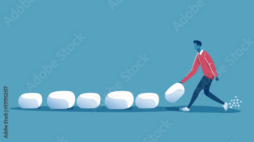 Man pushing row of chewing gums. minimalistic vector. Illustrations