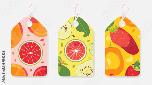 Fruit label set, price tags fruit poster banner template background in bright minimalistic style. minimalistic vector. Illustrations