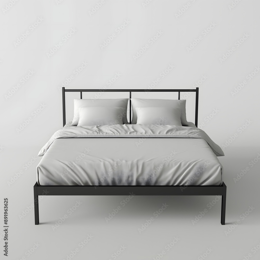 37. **A minimalist metal bed frame with a simple headboard and clean lines, depicted on a clean white background.** 37. **A minimalist metal bed frame with a simple headboard and clean lines, depicted on a clean white background.**