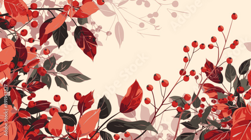 Beautiful autumnal foliage with berries. minimalistic vector. Illustrations