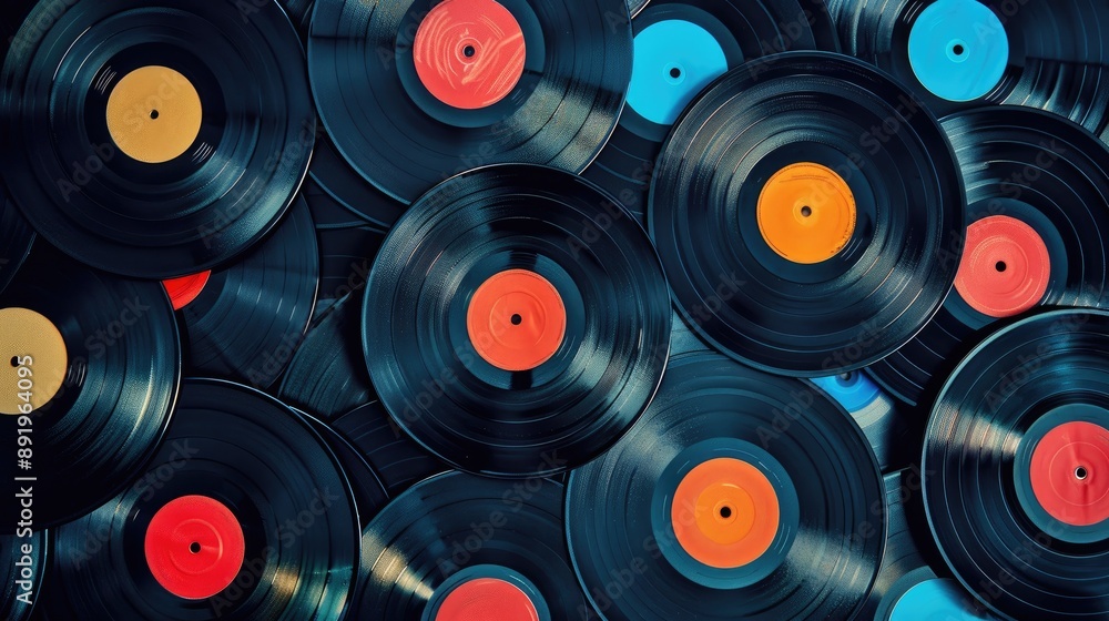 Top view of vinyl records with music background Top view of vinyl records with music background