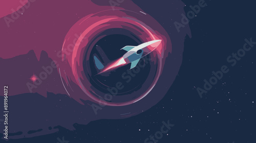 A spaceship entering a black hole minimalistic. minimalistic vector. Illustrations