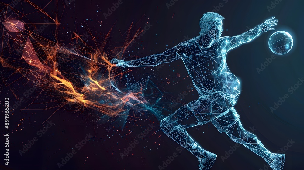 silhouette Abstract silhouette of a wireframe handball player from particles on the background. Convenient organization of eps file. Vector illustartion. Thanks for watching . silhouette Abstract silhouette of a wireframe handball player from particles on the background. Convenient organization of eps file. Vector illustartion. Thanks for watching .