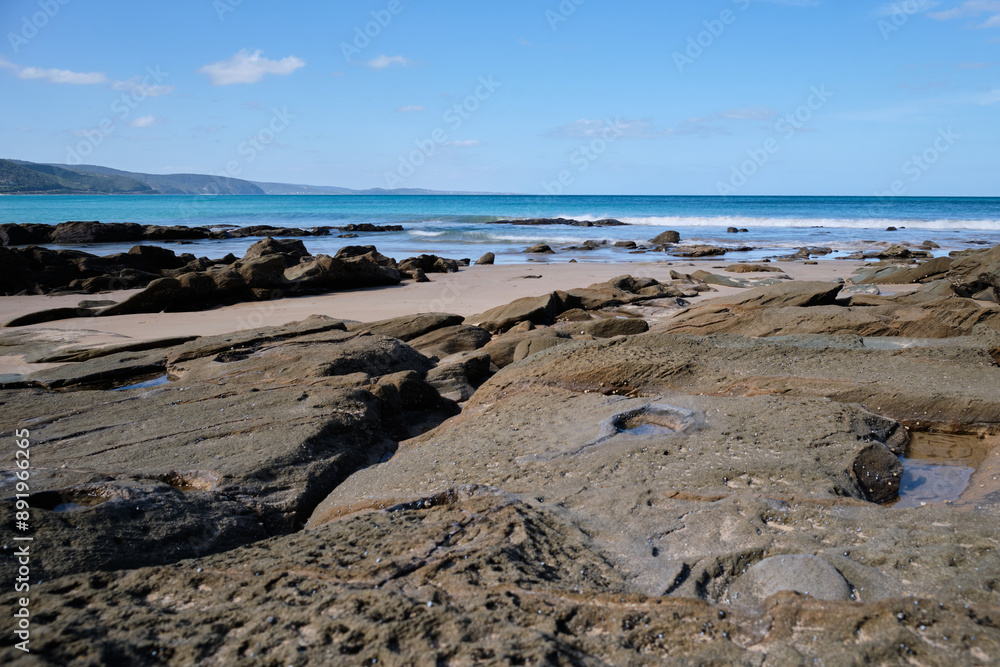 Rock platforms out of water at low tide - Lorne, Victoria, Australia Rock platforms out of water at low tide - Lorne, Victoria, Australia