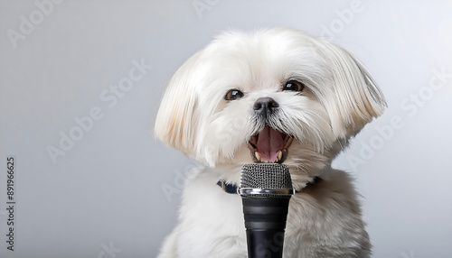 Maltese Singing with a Microphone photo