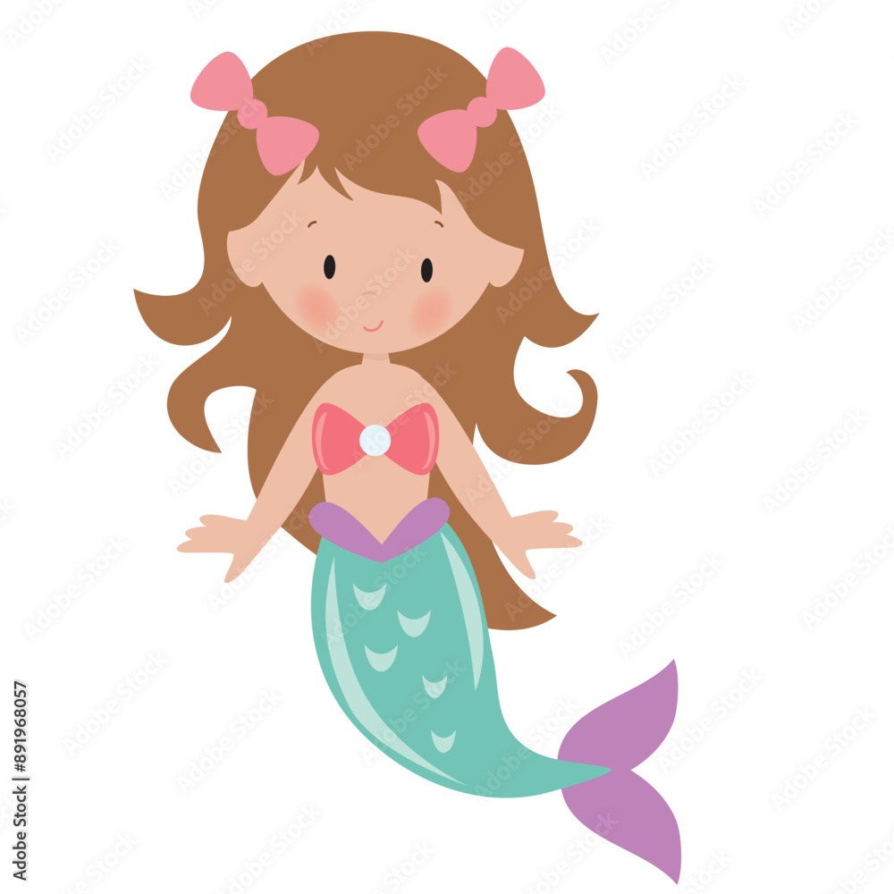 Cute mermaid sea princess vector cartoon illustration Cute mermaid sea princess vector cartoon illustration