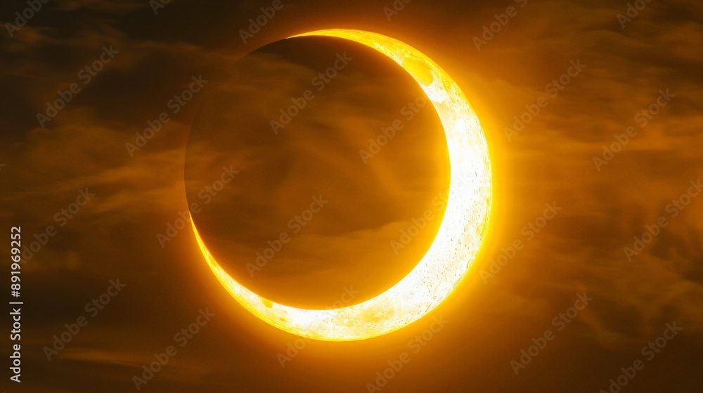 Solar eclipse with the moon partially covering the sun, seen from Earth Solar eclipse with the moon partially covering the sun, seen from Earth