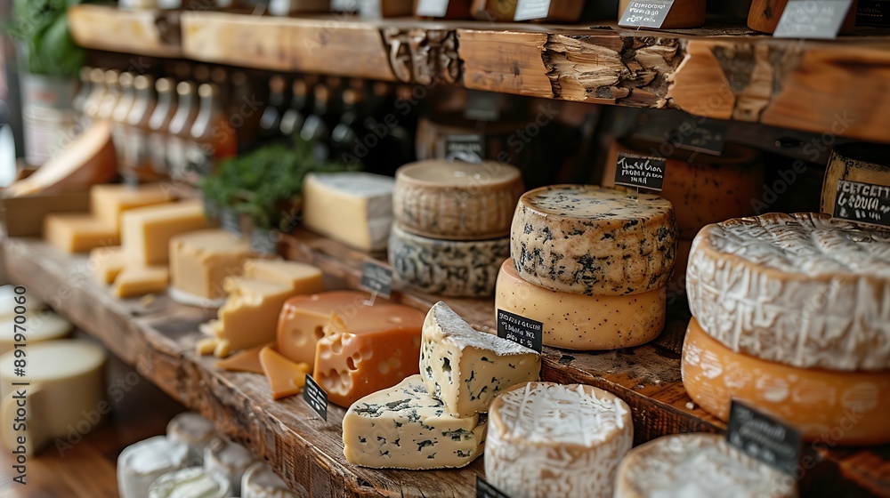 An avant-garde cheese shop with shifting holographic cheese displays and bioluminescent cheese wheels, offering gourmet cheeses An avant-garde cheese shop with shifting holographic cheese displays and bioluminescent cheese wheels, offering gourmet cheeses
