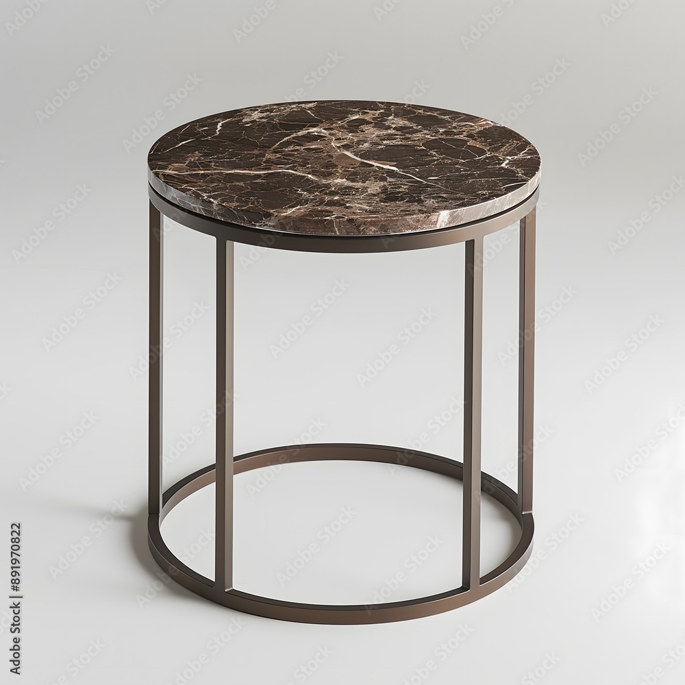 33. **An elegant round side table with a marble top and metal base, placed on a clean white background.** 33. **An elegant round side table with a marble top and metal base, placed on a clean white background.**