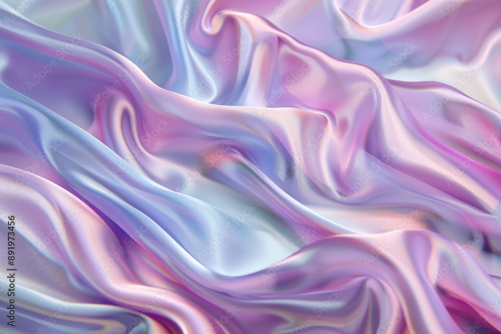 Fototapeta premium Soft satin fabric waves of pastel color background design. Texture with smooth flowing patterns and light shiny effect