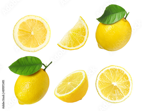 Set of fresh lemons isolated on white