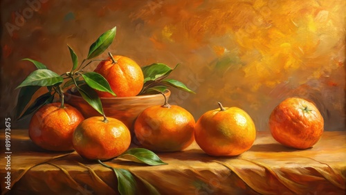 Fototapeta Naklejka Na Ścianę i Meble -  Impressionistic oil painting of a still life in orange tones , still life, oil painting, impressionism, orange tones