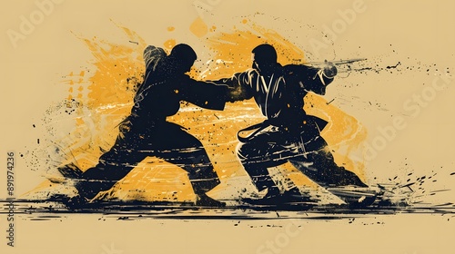 Wallpaper Mural judokas fighters fighting men silhouette.  Torontodigital.ca
