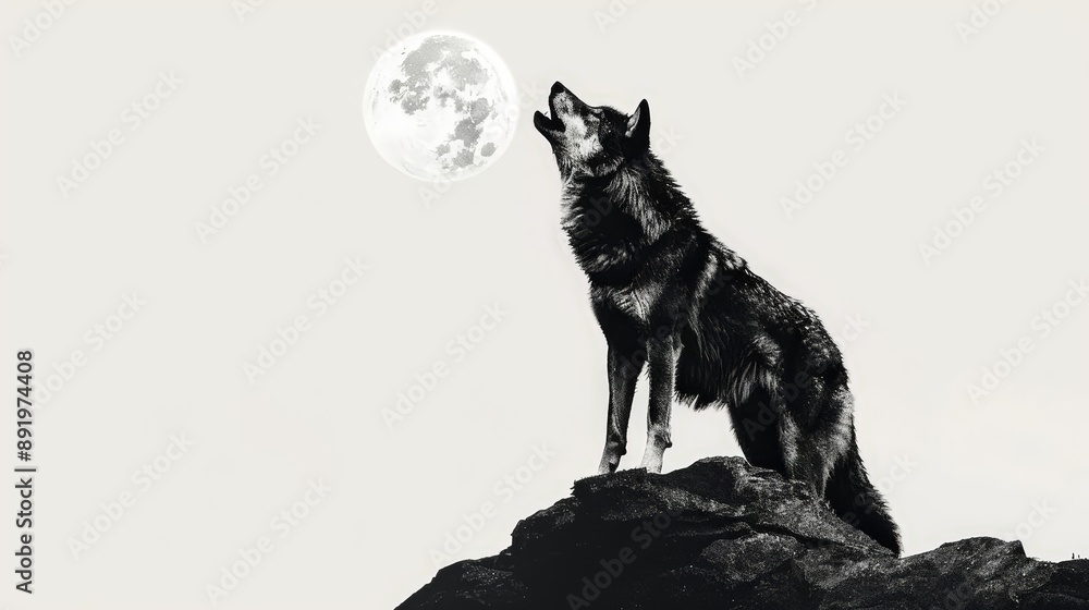 A wolf howling at the moon, nature element, detailed illustration, monochromatic, isolated on white background A wolf howling at the moon, nature element, detailed illustration, monochromatic, isolated on white background