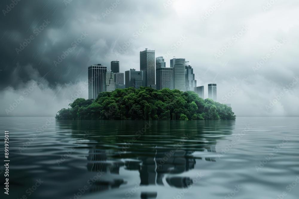 Fototapeta premium Climate adaptation is presented in an ultramodern, supernatural scene, with copy space for your personalized text