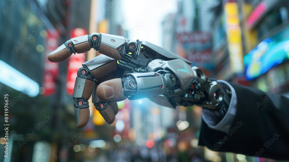 hand of robot with human skin, AI hand of robot with human skin, AI