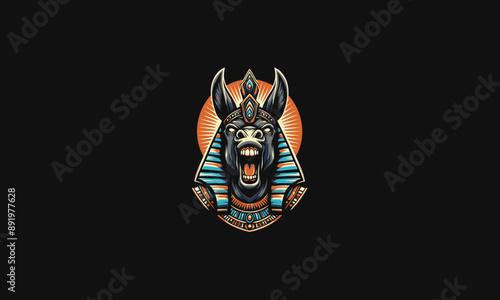 head donkey wearing anubis hat vector logo design