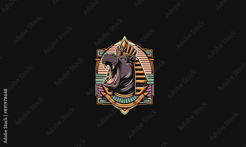 Obraz premium head hippo roar wearing anubis hat vector flat design