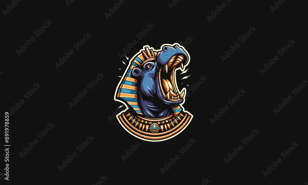 Obraz premium head hippo roar wearing anubis hat vector flat design
