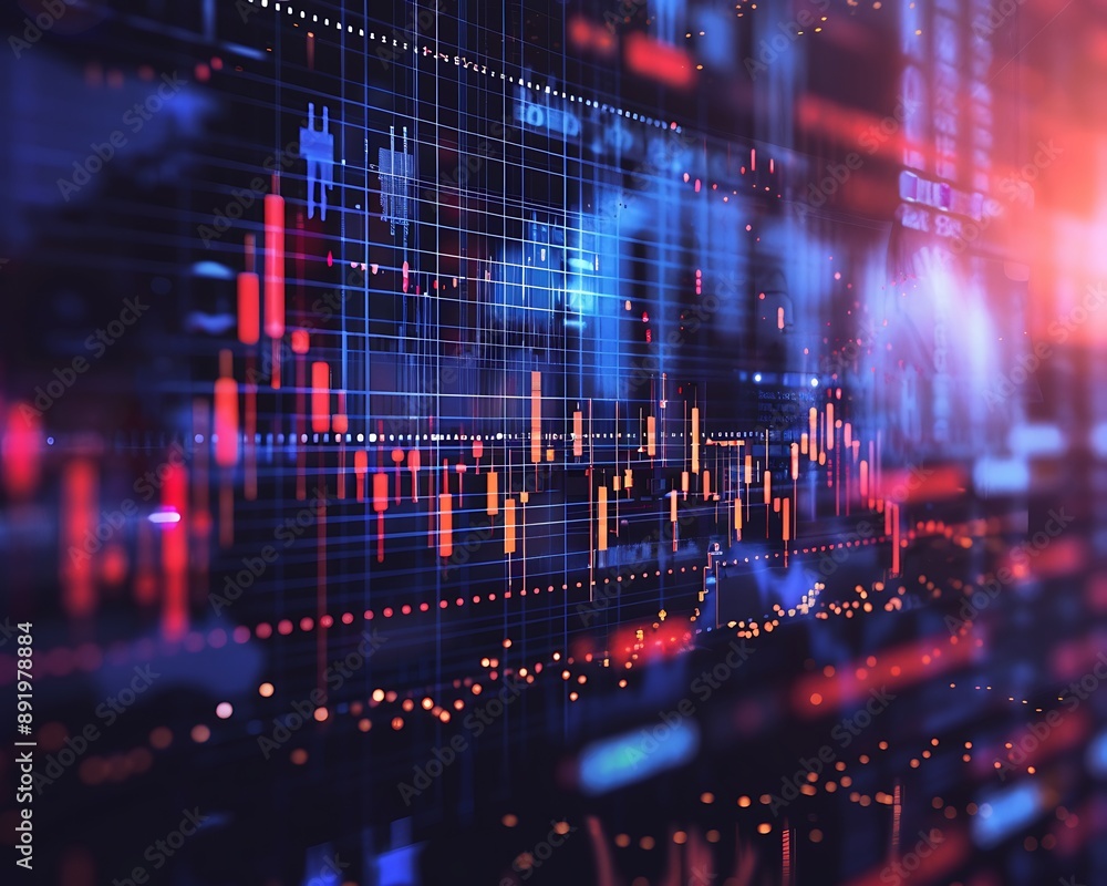 Realistic image of a stock market chart with glowing candlesticks, digital screen background, and abstract blurred business items, captured in high resolution. Realistic image of a stock market chart with glowing candlesticks, digital screen background, and abstract blurred business items, captured in high resolution.