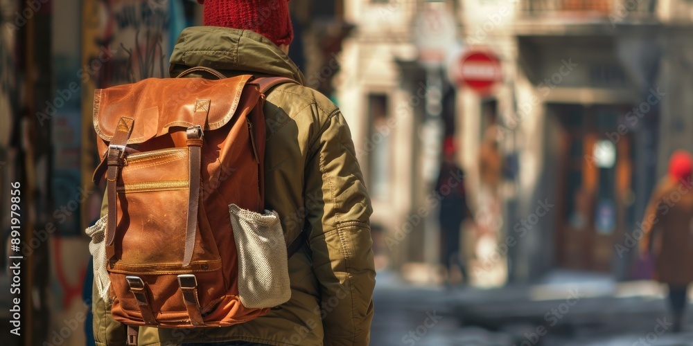Backpack Traveler in City Street Backpack Traveler in City Street