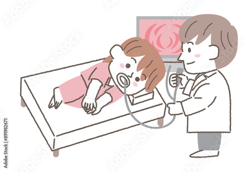 胃カメラ検査を受けている女性のイラスト