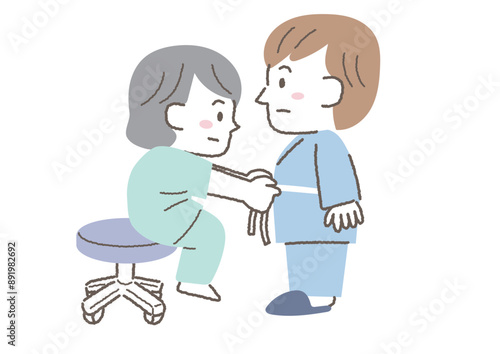 健康診断でウエストを測られている男性のイラスト