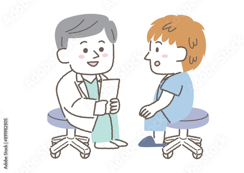 健康診断で医師から話を聞いている男性