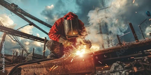 Welder Working on Construction Site