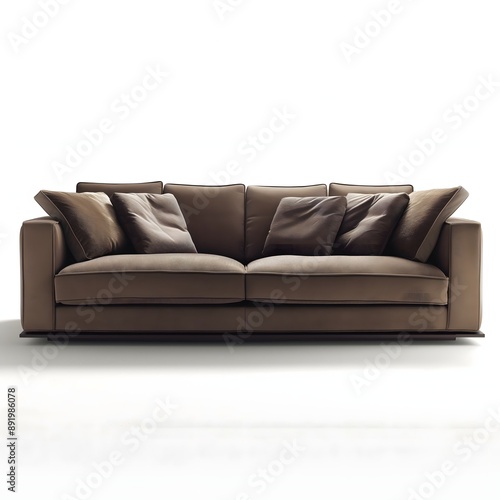 1. **A sleek modern sofa with plush cushions and clean lines, set against a white background.**