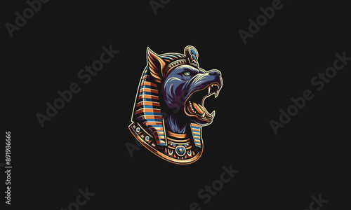 head pitbull wearing anubis hat vector flat design