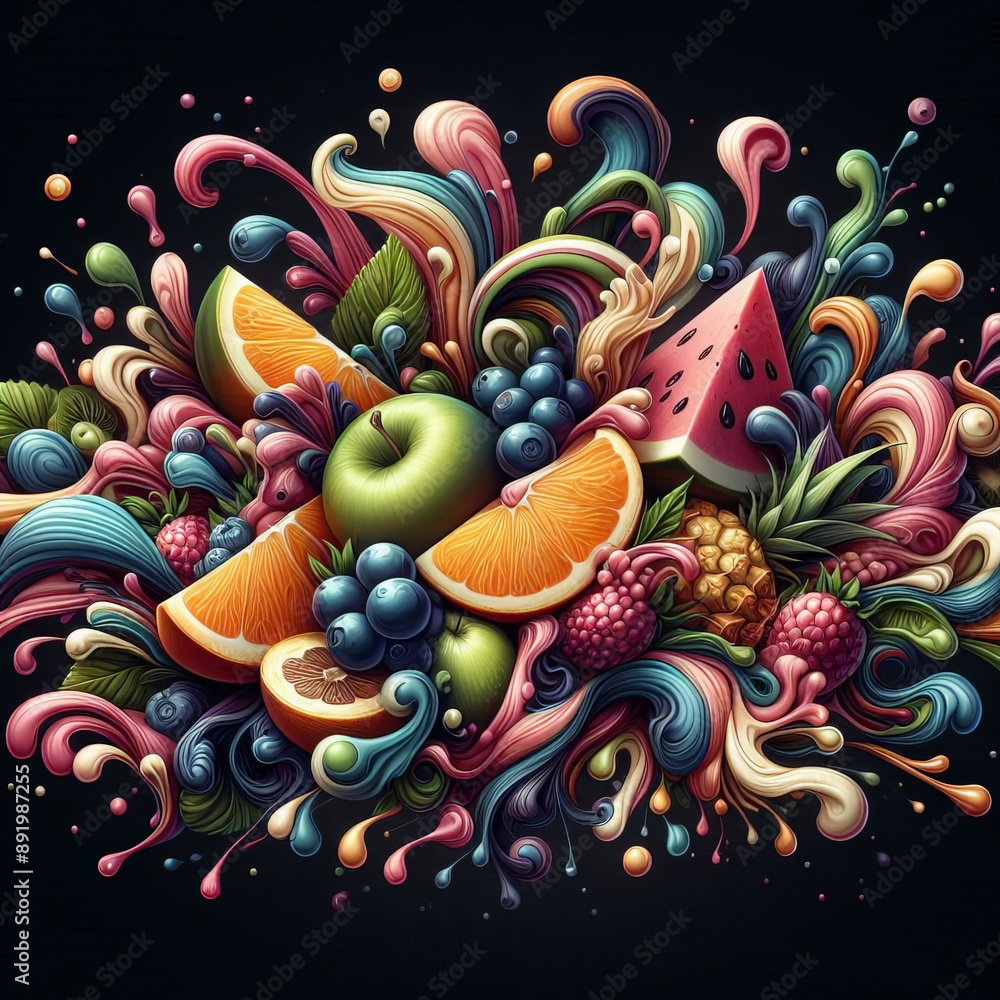 fluid art with healthy fruits fluid art with healthy fruits