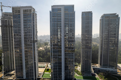 Aerial view of Parque Global, modern housing buildings in Sao Paulo, Brazil.