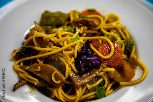 Traditional oriental yakisoba with typical ingredients photo