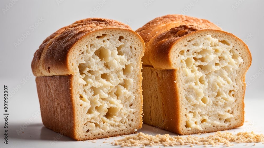 Fresh cut bread with crust and crumb on a white background Fresh cut bread with crust and crumb on a white background