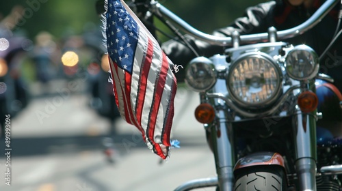 American flag on a motorcycle at a rally
