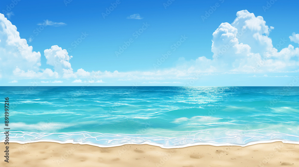 Obraz premium 晴れた青い空と海のイラスト_Illustration of sunny blue sky and sea